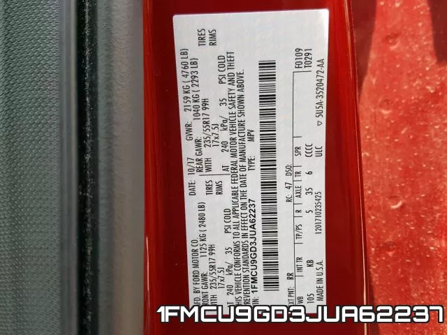 1FMCU9GD3JUA62237 фото 2