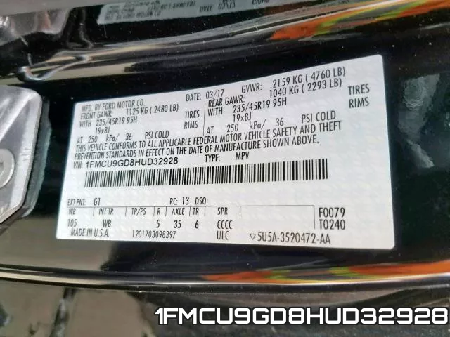 1FMCU9GD8HUD32928 фото 2