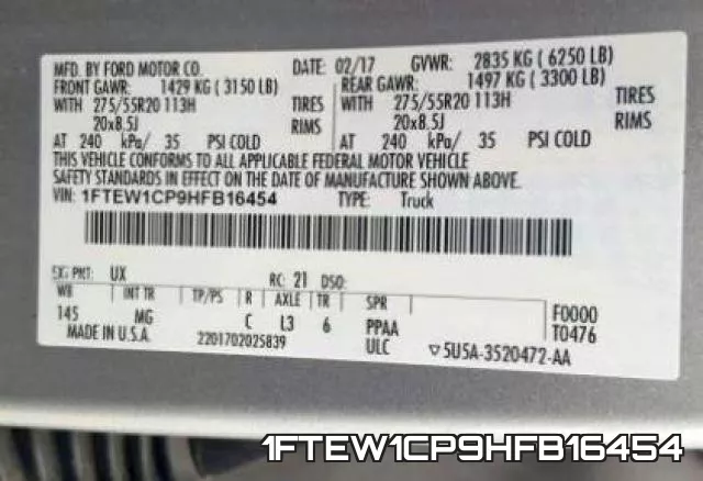 1FTEW1CP9HFB16454 фото 2