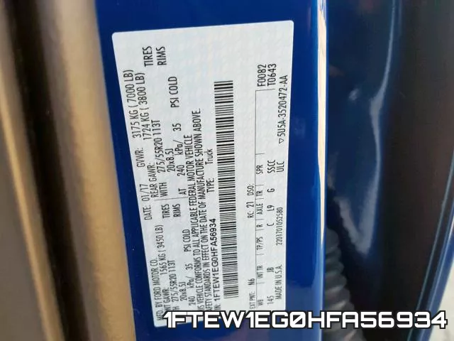 1FTEW1EG0HFA56934 фото 2