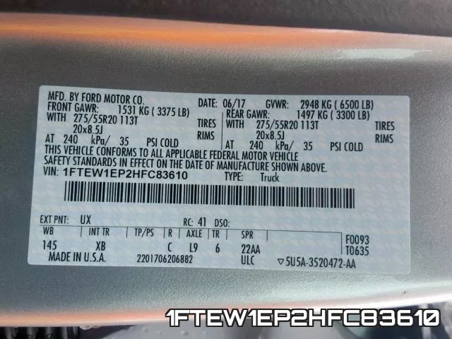 1FTEW1EP2HFC83610 фото 2