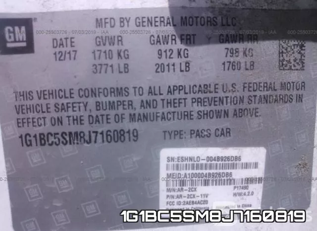 1G1BC5SM8J7160819 фото 9