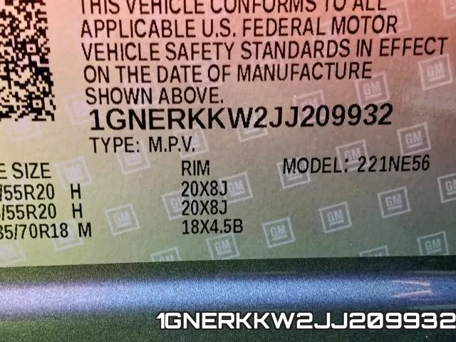 1GNERKKW2JJ209932 фото 2