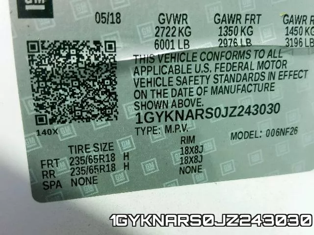 1GYKNARS0JZ243030 фото 2