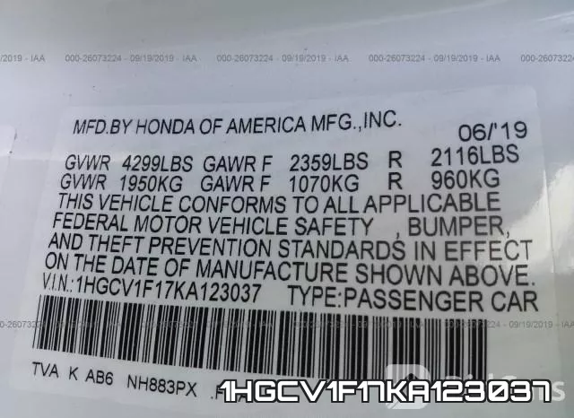 1HGCV1F17KA123037 фото 10