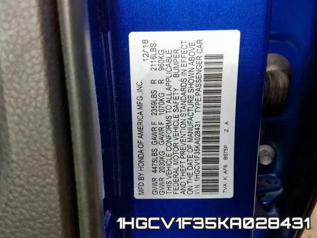 1HGCV1F35KA028431 фото 2