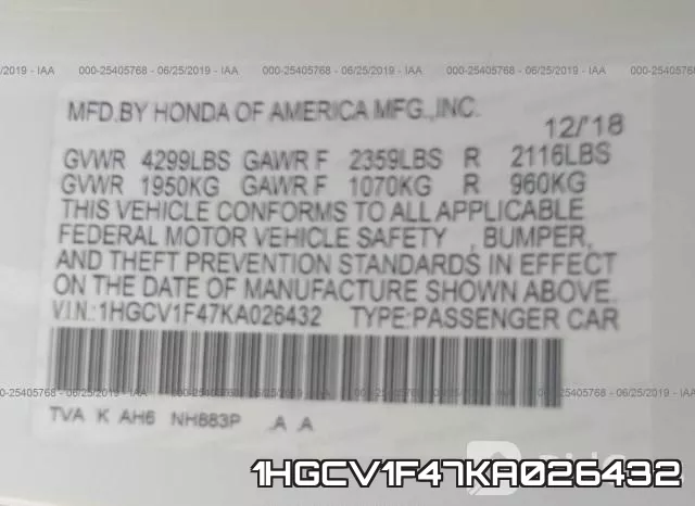 1HGCV1F47KA026432 фото 10