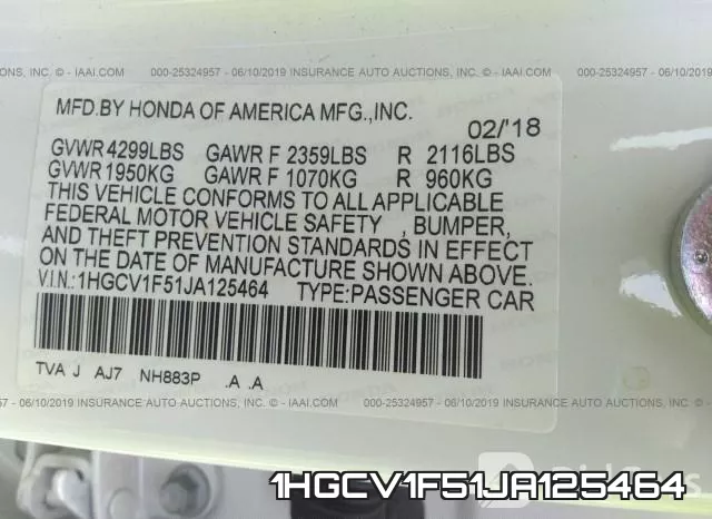 1HGCV1F51JA125464 фото 10