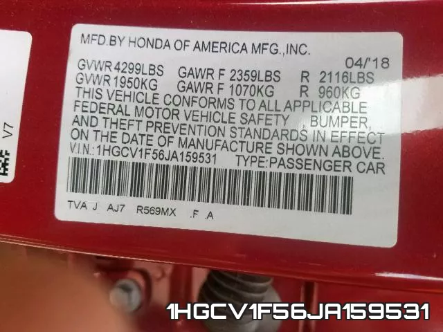 1HGCV1F56JA159531 фото 2