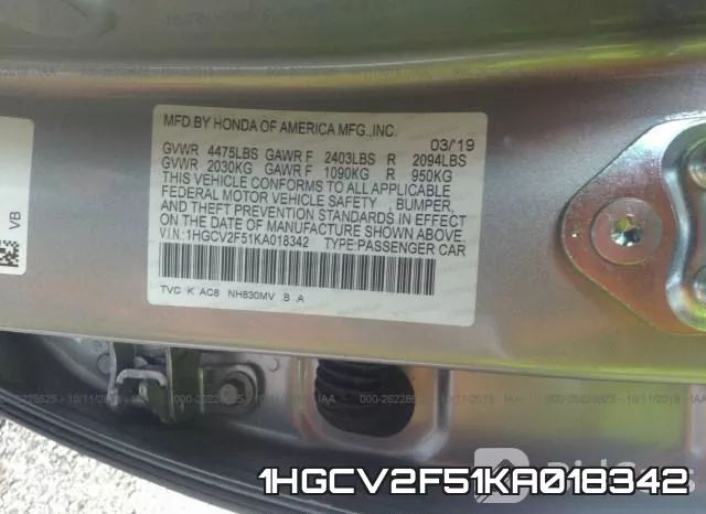 1HGCV2F51KA018342 фото 10
