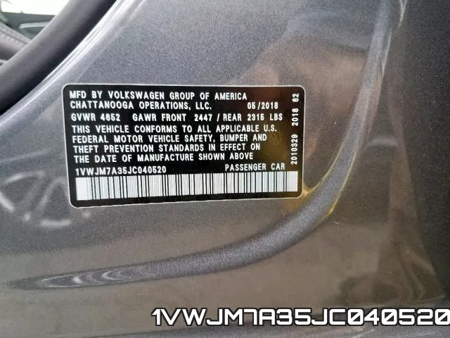 1VWJM7A35JC040520 фото 2