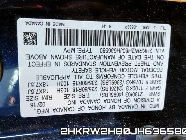 2HKRW2H80JH636580 фото 2