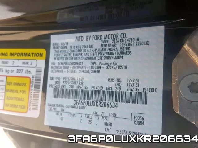 3FA6P0LUXKR206634 фото 2