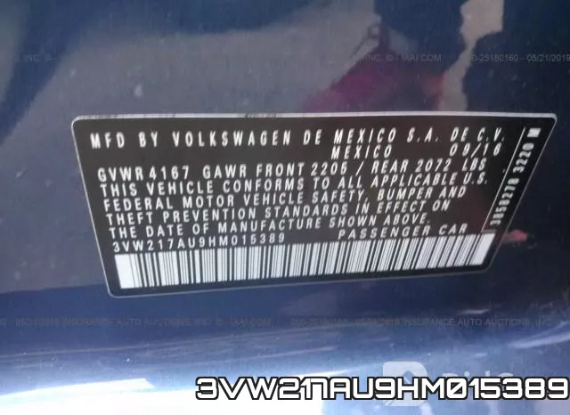 3VW217AU9HM015389 фото 9