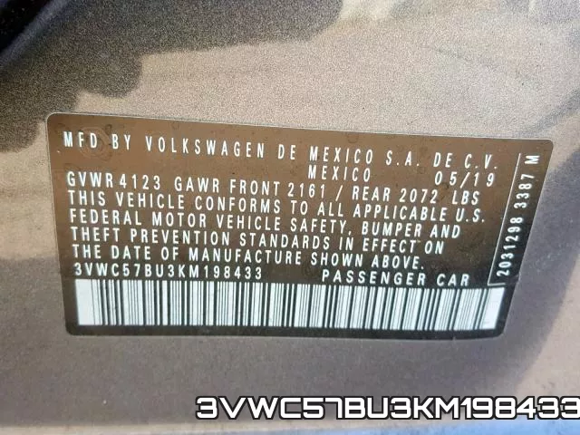 3VWC57BU3KM198433 фото 2