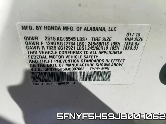 5FNYF5H59JB007062 фото 2