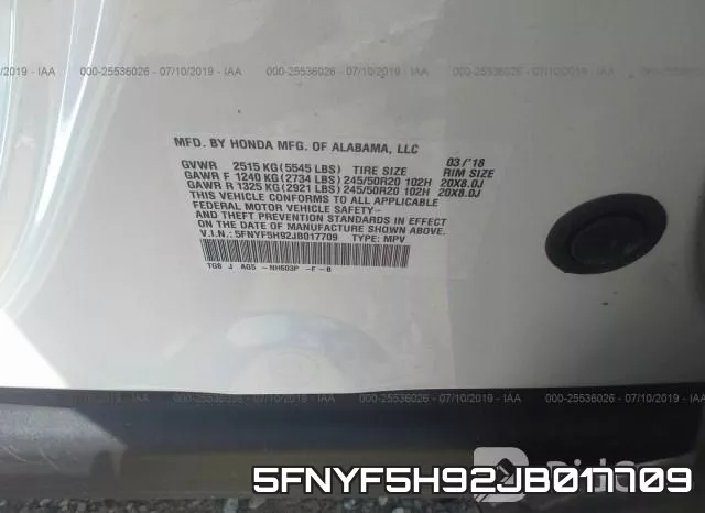5FNYF5H92JB017709 фото 10
