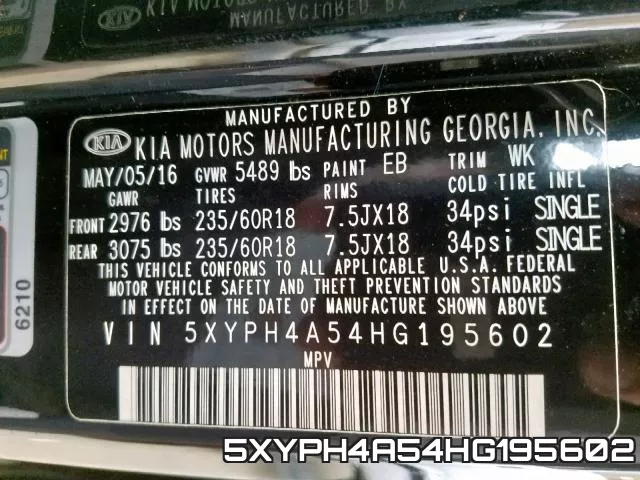 5XYPH4A54HG195602 фото 2