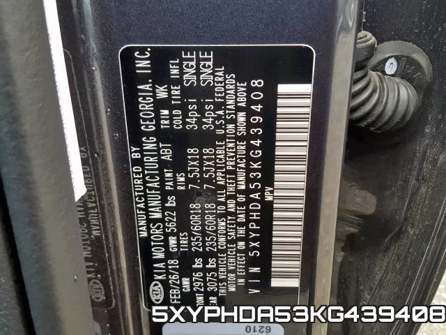 5XYPHDA53KG439408 фото 2