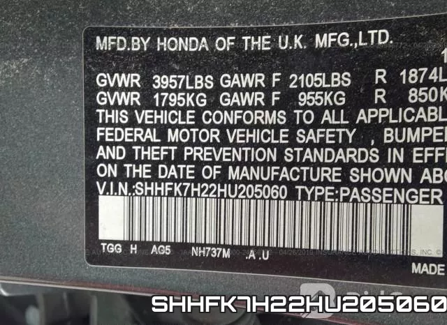 SHHFK7H22HU205060 фото 10