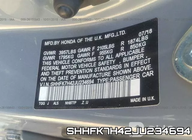 SHHFK7H42JU234694 фото 10