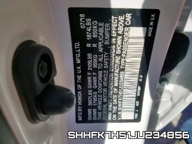 SHHFK7H51JU234856 фото 2