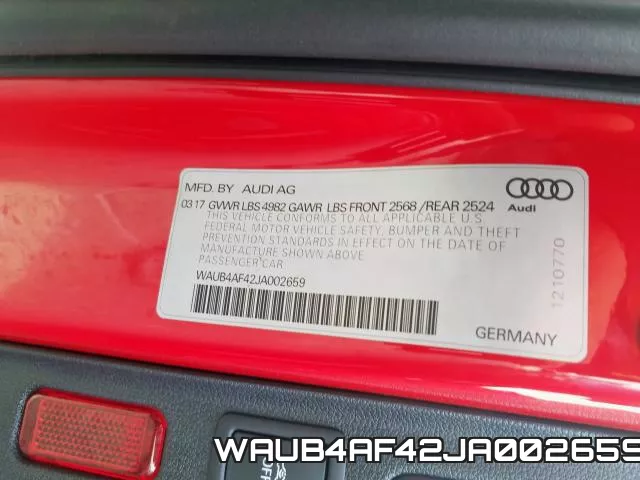 WAUB4AF42JA002659 фото 2