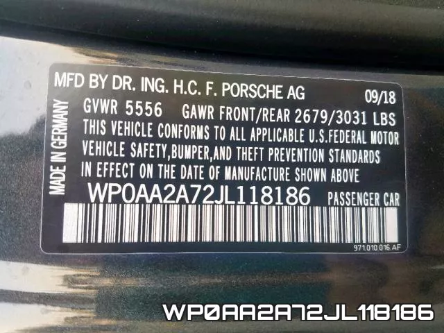 WP0AA2A72JL118186 фото 2