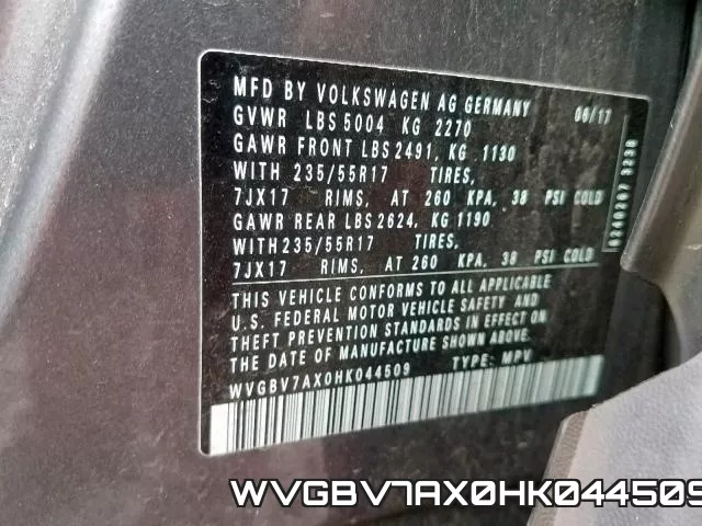 WVGBV7AX0HK044509 фото 2