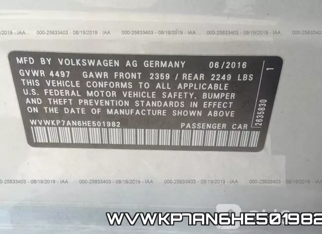 WVWKP7AN6HE501982 фото 9