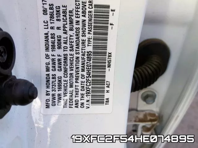 19XFC2F54HE074895 фото 2