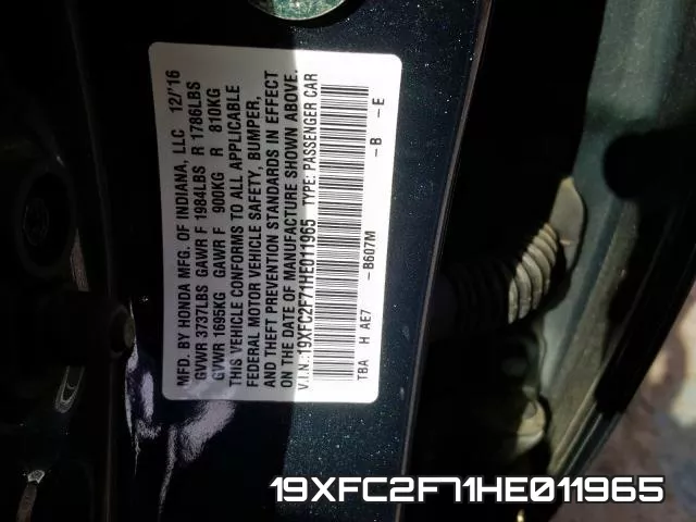 19XFC2F71HE011965 фото 2