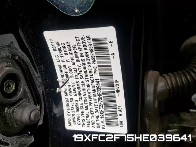 19XFC2F75HE039641 фото 2
