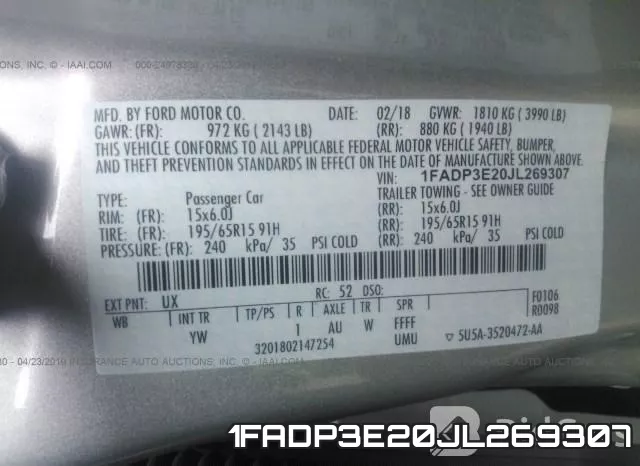 1FADP3E20JL269307 фото 10