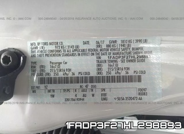 1FADP3F27HL298893 фото 10