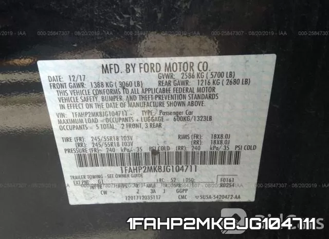 1FAHP2MK8JG104711 фото 10