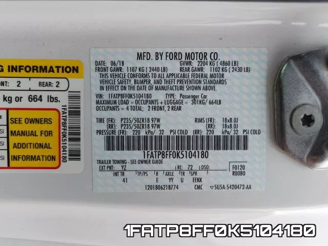 1FATP8FF0K5104180 фото 2