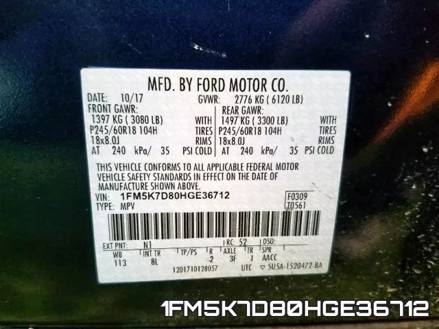 1FM5K7D80HGE36712 фото 2