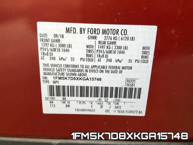 1FM5K7D8XKGA15748 фото 2