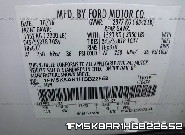 1FM5K8AR1HGB22652 фото 10