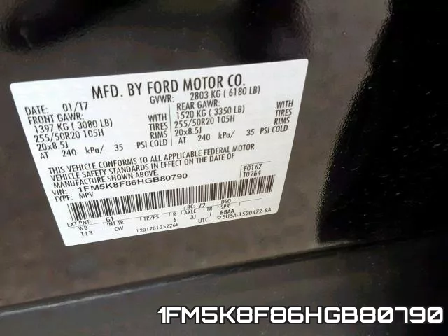 1FM5K8F86HGB80790 фото 2