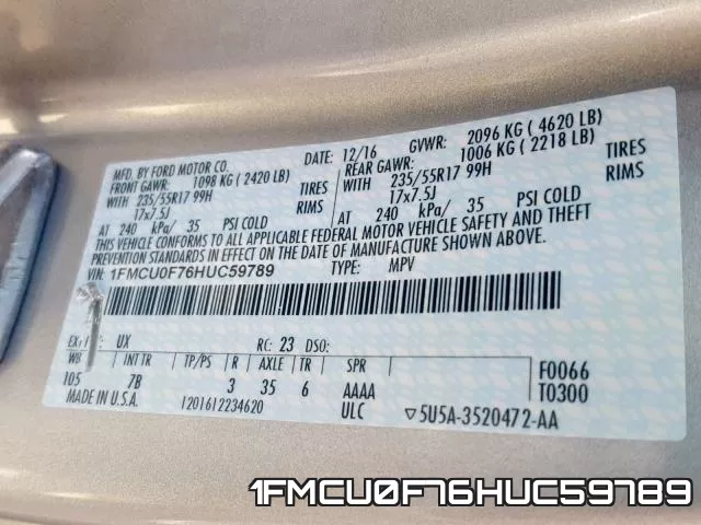 1FMCU0F76HUC59789 фото 2