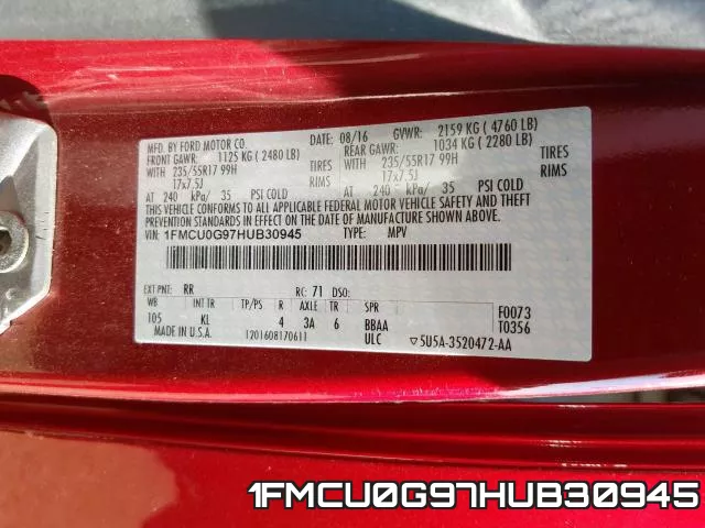 1FMCU0G97HUB30945 фото 2