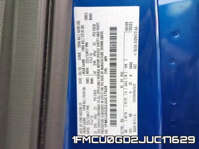 1FMCU0GD2JUC17629 фото 2