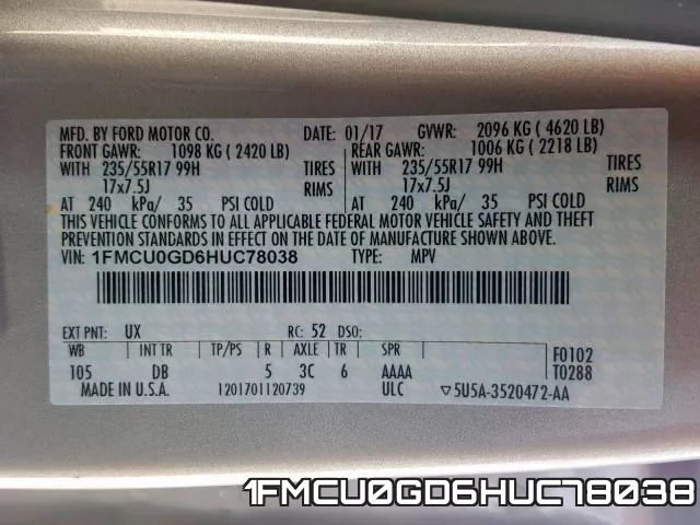 1FMCU0GD6HUC78038 фото 2