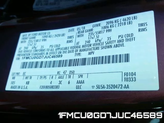 1FMCU0GD7JUC46589 фото 2