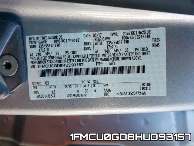 1FMCU0GD8HUD93157 фото 2