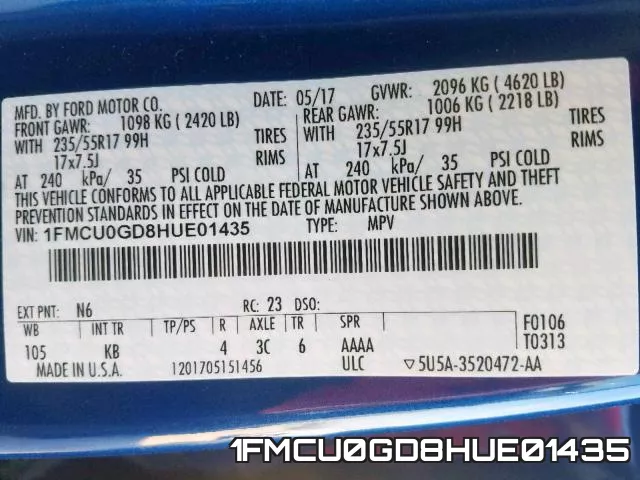 1FMCU0GD8HUE01435 фото 2