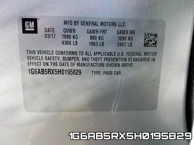 1G6AB5RX5H0195829 фото 2
