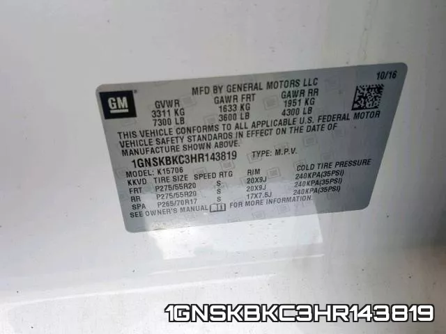 1GNSKBKC3HR143819 фото 2
